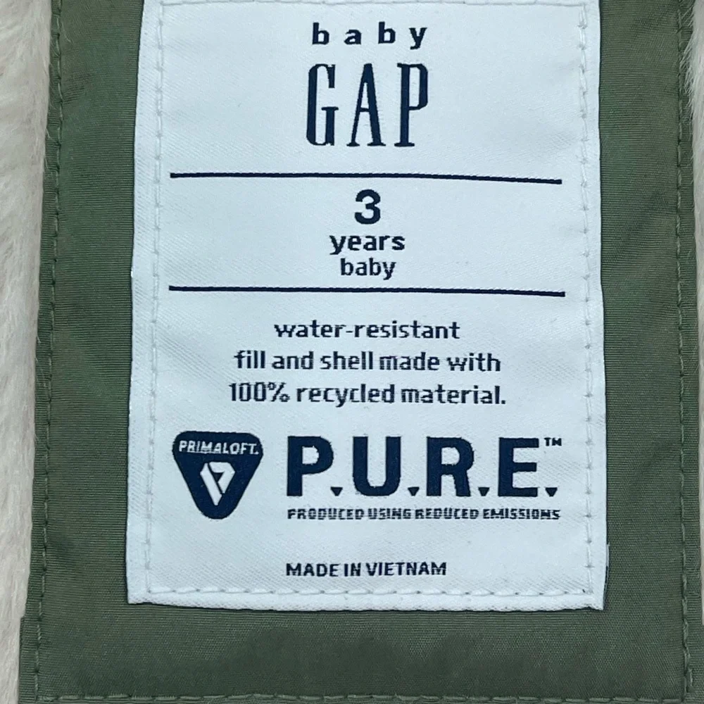 Baby Gap Boys Size 3T Long Sleeve Lined Winter Coat In Green Water Resistant